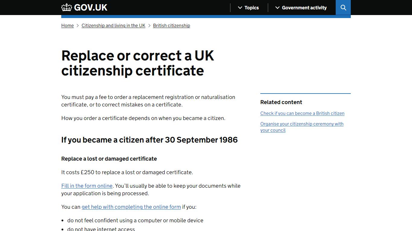Replace or correct a UK citizenship certificate - GOV.UK